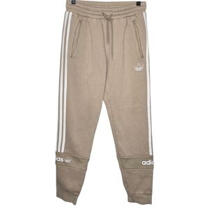 Adidas Originals Women Tan Beige 3 Stripe Fleece Jogger Sweatpant Medium neutral